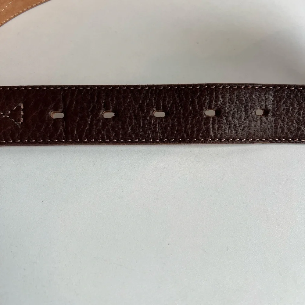 Brown Buffalo Leather Belt Cuero de Búfalo Brass Buckle Size 110 /47.5” x 1-3/8”